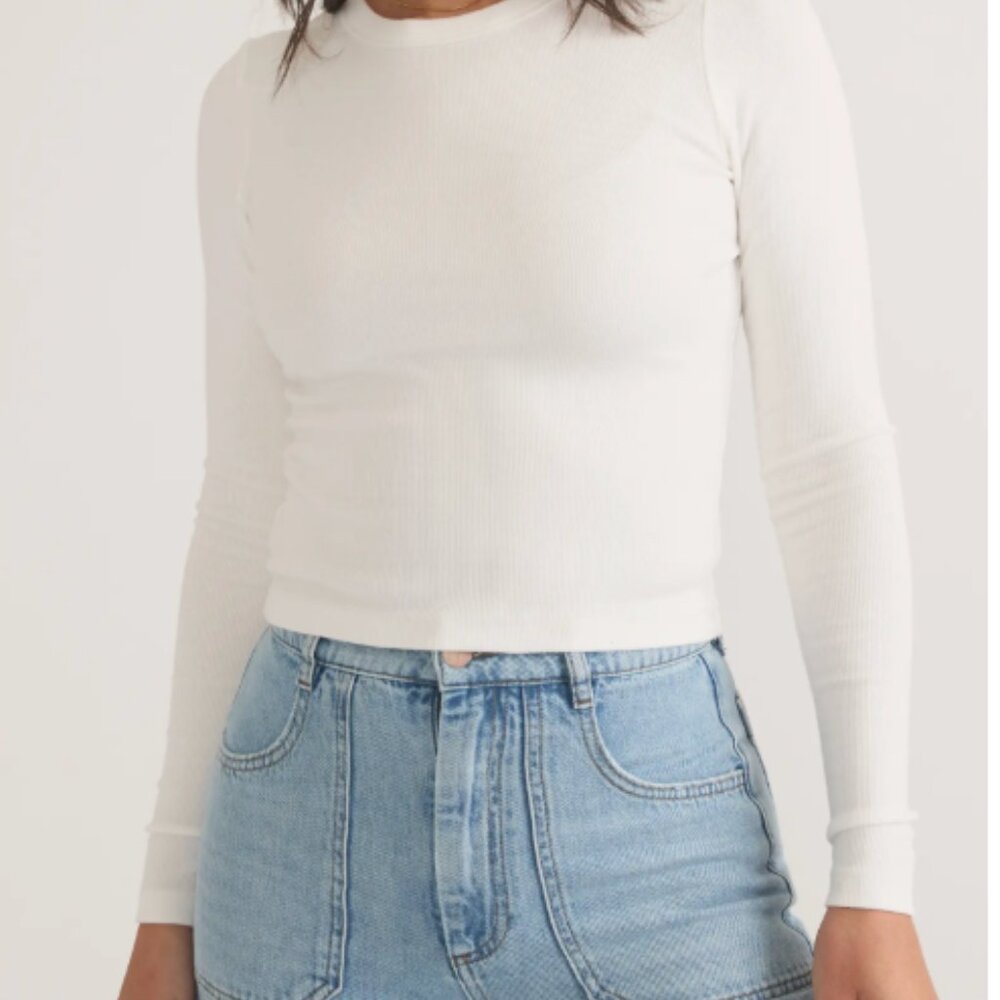 Marine Layer white long sleeve rib tee